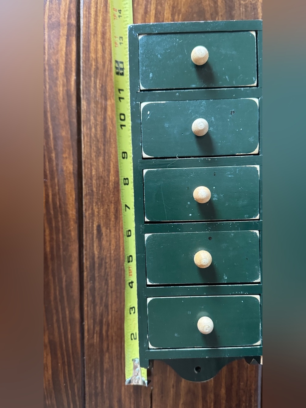Rustic Distressed Wooden 5-Drawer Wall Organizer in Dark Green - 13”x4”x3” - Picture 6 of 10